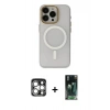 MARSİLYAN™- iPhone 15 Pro Max Kılıf Yadigar Işık - Şeffaf 360 Full Body Arka Koruyucu + PVD Metal Kamera Lens - GS