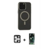 MARSİLYAN™- iPhone 15 Pro Max Kılıf Yadigar Işık - Şeffaf 360 Full Body Arka Koruyucu + PVD Metal Kamera Lens - GS