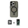 MARSİLYAN™- iPhone 15 Pro Max Kılıf Yadigar Işık - Şeffaf 360 Full Body Arka Koruyucu + Siyah PVD Metal Kamera Lens