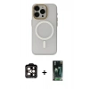 MARSİLYAN™- iPhone 15 Pro Max Kılıf Yadigar Işık - Şeffaf 360 Full Body Arka Koruyucu + PVD Metal Kamera Lens - TU