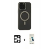 MARSİLYAN™- iPhone 15 Pro Max Kılıf Yadigar Işık - Şeffaf Pasifik Cam Ekran Koruyucu + PVD Metal Kamera Lens - GS