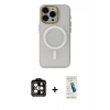 MARSİLYAN™- iPhone 15 Pro Max Kılıf Yadigar Işık - Şeffaf Pasifik Cam Ekran Koruyucu + PVD Metal Kamera Lens - TU