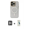 MARSİLYAN™- iPhone 15 Pro Max Kılıf Yadigar Işık - Şeffaf Pasifik Cam Ekran Koruyucu + PVD Metal Kamera Lens - SH