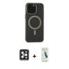MARSİLYAN™- iPhone 15 Pro Max Kılıf Yadigar Işık - Şeffaf Pasifik Cam Ekran Koruyucu + PVD Metal Kamera Lens - SH