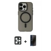 MARSİLYAN™- iPhone 15 Pro Max Kılıf Yadigar Işık - Siyah 3D Antistatik Hayalet Cam Ekran Koruyucu + PVD Metal Kamera Lens - LT