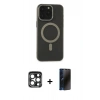 MARSİLYAN™- iPhone 15 Pro Max Kılıf Yadigar Işık - Siyah 3D Antistatik Hayalet Cam Ekran Koruyucu + PVD Metal Kamera Lens - LT