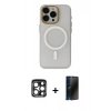 MARSİLYAN™- iPhone 15 Pro Max Kılıf Yadigar Işık - Siyah 3D Antistatik Hayalet Cam Ekran Koruyucu + PVD Metal Kamera Lens - LT