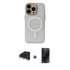 MARSİLYAN™- iPhone 15 Pro Max Kılıf Yadigar Işık - Siyah 3D Antistatik Hayalet Cam Ekran Koruyucu + Raze Metal Kamera Lens - LT