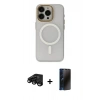MARSİLYAN™- iPhone 15 Pro Max Kılıf Yadigar Işık - Siyah 3D Antistatik Hayalet Cam Ekran Koruyucu + Raze Metal Kamera Lens - SH