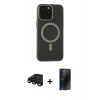 MARSİLYAN™- iPhone 15 Pro Max Kılıf Yadigar Işık - Siyah 3D Antistatik Hayalet Cam Ekran Koruyucu + Raze Metal Kamera Lens - SH