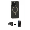 MARSİLYAN™- iPhone 15 Pro Max Kılıf Yadigar Işık - Siyah 3D Antistatik Hayalet Cam Ekran Koruyucu + Raze Metal Kamera Lens - GS