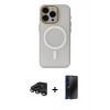 MARSİLYAN™- iPhone 15 Pro Max Kılıf Yadigar Işık - Siyah 3D Antistatik Hayalet Cam Ekran Koruyucu + Raze Metal Kamera Lens - TMGI