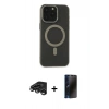 MARSİLYAN™- iPhone 15 Pro Max Kılıf Yadigar Işık - Siyah 3D Antistatik Hayalet Cam Ekran Koruyucu + Raze Metal Kamera Lens - TMGI