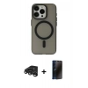 MARSİLYAN™- iPhone 15 Pro Max Kılıf Yadigar Işık - Siyah 3D Antistatik Hayalet Cam Ekran Koruyucu + Raze Metal Kamera Lens - TMGI