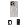 MARSİLYAN™- iPhone 15 Pro Max Kılıf Yadigar Işık - Siyah 3D Antistatik Hayalet Cam Ekran Koruyucu + PVD Metal Kamera Lens - TU