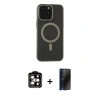 MARSİLYAN™- iPhone 15 Pro Max Kılıf Yadigar Işık - Siyah 3D Antistatik Hayalet Cam Ekran Koruyucu + PVD Metal Kamera Lens - TU
