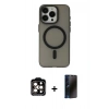 MARSİLYAN™- iPhone 15 Pro Max Kılıf Yadigar Işık - Siyah 3D Antistatik Hayalet Cam Ekran Koruyucu + PVD Metal Kamera Lens - TU