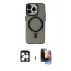 MARSİLYAN™- iPhone 15 Pro Max Kılıf Yadigar Işık - Siyah 3D Antistatik Mat Seramik Nano Ekran Koruyucu + PVD Metal Kamera Lens - GS