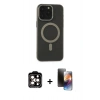 MARSİLYAN™- iPhone 15 Pro Max Kılıf Yadigar Işık - Siyah 3D Antistatik Mat Seramik Nano Ekran Koruyucu + PVD Metal Kamera Lens - TU