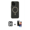 MARSİLYAN™- iPhone 15 Pro Max Kılıf Yadigar Işık - Siyah 3D Antistatik Mat Seramik Nano Ekran Koruyucu + PVD Metal Kamera Lens - LT