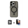 MARSİLYAN™- iPhone 15 Pro Max Kılıf Yadigar Işık - Siyah 3D Antistatik Mat Seramik Nano Ekran Koruyucu + PVD Metal Kamera Lens - SH