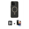 MARSİLYAN™- iPhone 15 Pro Max Kılıf Yadigar Işık - Siyah 3D Antistatik Mat Seramik Nano Ekran Koruyucu + PVD Metal Kamera Lens - SH