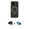 MARSİLYAN™- iPhone 15 Pro Max Kılıf Yadigar Işık - Siyah 3D Antistatik Seramik Nano Ekran Koruyucu + Lacivert Raze Metal Kamera Lens