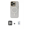 MARSİLYAN™- iPhone 15 Pro Max Kılıf Yadigar Işık - Siyah Bilvis 0.18mm Plus Cam Ekran Koruyucu + Gri PVD Metal Kamera Lens