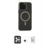 MARSİLYAN™- iPhone 15 Pro Max Kılıf Yadigar Işık - Siyah Bilvis 0.18mm Plus Cam Ekran Koruyucu + Gri PVD Metal Kamera Lens