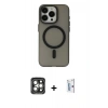 MARSİLYAN™- iPhone 15 Pro Max Kılıf Yadigar Işık - Siyah Bilvis 0.18mm Plus Cam Ekran Koruyucu + Gri PVD Metal Kamera Lens