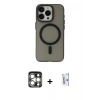 MARSİLYAN™- iPhone 15 Pro Max Kılıf Yadigar Işık - Siyah Bilvis 0.18mm Plus Cam Ekran Koruyucu + Gümüş PVD Metal Kamera Lens