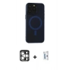 MARSİLYAN™- iPhone 15 Pro Max Kılıf Yadigar Işık - Siyah Bilvis 0.18mm Plus Cam Ekran Koruyucu + Gümüş PVD Metal Kamera Lens