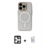 MARSİLYAN™- iPhone 15 Pro Max Kılıf Yadigar Işık - Siyah Bilvis 0.18mm Plus Cam Ekran Koruyucu + Gümüş PVD Metal Kamera Lens
