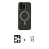 MARSİLYAN™- iPhone 15 Pro Max Kılıf Yadigar Işık - Siyah Bilvis 0.18mm Plus Cam Ekran Koruyucu + Gümüş PVD Metal Kamera Lens