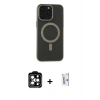 MARSİLYAN™- iPhone 15 Pro Max Kılıf Yadigar Işık - Siyah Bilvis 0.18mm Plus Cam Ekran Koruyucu + PVD Metal Kamera Lens - TU