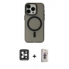 MARSİLYAN™- iPhone 15 Pro Max Kılıf Yadigar Işık - Siyah Bilvis 3D Cam Ekran Koruyucu + PVD Metal Kamera Lens - SH