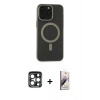 MARSİLYAN™- iPhone 15 Pro Max Kılıf Yadigar Işık - Siyah Bilvis 3D Mat Cam Ekran Koruyucu + PVD Metal Kamera Lens - LT