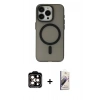 MARSİLYAN™- iPhone 15 Pro Max Kılıf Yadigar Işık - Siyah Bilvis 3D Mat Cam Ekran Koruyucu + PVD Metal Kamera Lens - TU