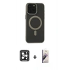 MARSİLYAN™- iPhone 15 Pro Max Kılıf Yadigar Işık - Siyah Bilvis 3D Mat Cam Ekran Koruyucu + PVD Metal Kamera Lens - SH