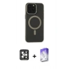 MARSİLYAN™- iPhone 15 Pro Max Kılıf Yadigar Işık - Siyah Bilvis 5in1 3D Magic Cam Ekran Koruyucu + Gri PVD Metal Kamera Lens