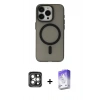 MARSİLYAN™- iPhone 15 Pro Max Kılıf Yadigar Işık - Siyah Bilvis 5in1 3D Magic Cam Ekran Koruyucu + Gri PVD Metal Kamera Lens