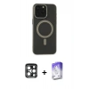 MARSİLYAN™- iPhone 15 Pro Max Kılıf Yadigar Işık - Siyah Bilvis 5in1 3D Magic Cam Ekran Koruyucu + PVD Metal Kamera Lens - LT