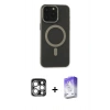 MARSİLYAN™- iPhone 15 Pro Max Kılıf Yadigar Işık - Siyah Bilvis 5in1 3D Magic Cam Ekran Koruyucu + PVD Metal Kamera Lens - GS