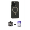 MARSİLYAN™- iPhone 15 Pro Max Kılıf Yadigar Işık - Siyah Bilvis 5in1 3D Magic Cam Ekran Koruyucu + PVD Metal Kamera Lens - TU