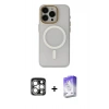 MARSİLYAN™- iPhone 15 Pro Max Kılıf Yadigar Işık - Siyah Bilvis 5in1 3D Magic Cam Ekran Koruyucu + PVD Metal Kamera Lens - GS