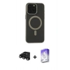 MARSİLYAN™- iPhone 15 Pro Max Kılıf Yadigar Işık - Siyah Bilvis 5in1 3D Magic Cam Ekran Koruyucu + Raze Metal Kamera Lens - SH