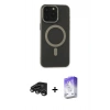 MARSİLYAN™- iPhone 15 Pro Max Kılıf Yadigar Işık - Siyah Bilvis 5in1 3D Magic Cam Ekran Koruyucu + Titanyum Gri Raze Metal Kamera Lens