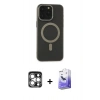 MARSİLYAN™- iPhone 15 Pro Max Kılıf Yadigar Işık - Siyah Bilvis 5in1 5D Magic Hayalet Cam Ekran Koruyucu + PVD Metal Kamera Lens - GS