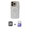 MARSİLYAN™- iPhone 15 Pro Max Kılıf Yadigar Işık - Siyah Bilvis 5in1 5D Magic Hayalet Cam Ekran Koruyucu + PVD Metal Kamera Lens - GI