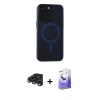 MARSİLYAN™- iPhone 15 Pro Max Kılıf Yadigar Işık - Siyah Bilvis 5in1 5D Magic Hayalet Cam Ekran Koruyucu + Lacivert Raze Metal Kamera Lens